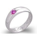 Sterling silver polished 5mm band is topped with a 4mm pink heart cz. Engrave with the personalized message "You Own My Heart" or your own message 25 characters including spaces.