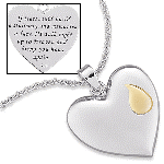 Puff heart is hi-polished and accented with a golden tribute design. Meant to symbolize the loss of a loved one. The inscription on back reads "If tears could build a stairway, and memory a lane, Id walk right up to Heaven and bring you home again". Sterling Silver pendant is suspended on a 20" link chain. 
