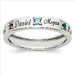 Gift Mom or Grandma with a personalized ring made just for her. Sterling Silver (3.5mm) band is set with the names and birthstones of her loved ones. Choose from 2 to 7 names (8 letters per name) and corresponding Austrian crystal birthstones. Available in full sizes 5 thru 12.