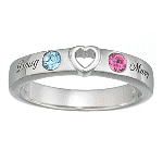 When its real love, you just know! This Sterling Silver band is personalized with his & hers names and inlaid Austrian crystal birthstones. (Up to 10 letters per name.) Open heart band is 3mm width. Available in full sizes, 5 thru 12.