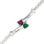 Your heart-shaped birthstones play a romantic duet in this custom gift shell cherish forever. Polished Silvertone bars are engraved with your names. Your Austrian crystal heart-shaped birthstones are accented with genuine Diamonds. Choose 2 names, up to 10 letters each, and corresponding birthstones. 