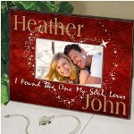 Glittering stars and a romantic photo of the two of you is what you’ll see when you display this lovely Personalized Soul mate Photo Frame. This beautifully crafted Couples Frame creates a wonderful way to celebrate an anniversary, wedding and of course Valentine’s Day. Each Personalized Love Picture Frame measures 8" x 10" and holds a 3.5" x 5" or 4" x 6" photo. Easel back allows for desk display or ready for wall mount. This Couples Personalized Picture Frame includes FREE Personalization! Personalize your frame with any couples names. 