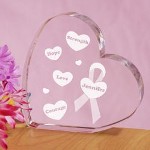It takes a lot of Strength, Hope, Love & Courage to take on this disease. Show your never ending support for your Breast Cancer Survivor by proudly displaying this beautifully Engraved Breast Cancer Awareness Heart Keepsake at home or at the office. Our Personalized Heart Keepsakes make great personalized gifts for all of your family & friends. 