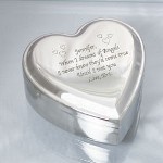 When I dreamt of angels I never knew theyd come true until I met you. This attractive, Engraved Silver Heart Jewelry Box is a romantic gift for the love of your life on Valentines Day, her Birthday or any special occasion. Express your feelings of love, passion and commitment with a Personalized Love Jewelry Box and be sure to include a precious bobble or two as well. 