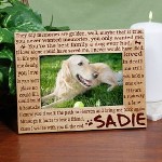The Love & Joy your pet brought into your family is immeasurable. Honor your pets commitment to family with this beautifully Engraved Pet Memorial Picture Frame so your lovable family member can be treasured forever. Our Personalized Pet Memorial Wood Picture Frame measures 8 3/4"x 6 3/4" and holds a 3½" x 5" or 4" x 6" photo. Easel back allows for desk display. Pet memorial frame includes FREE Personalization! Personalize your Pet Remembrance Picture Frame with any pets name. 
