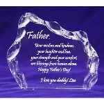 This Father’s Day, make him feel like he is on top of the world with our exclusive Father’s Day Iceberg Plaque. This 5’’ x 6’’ plaque features curves along the edges giving it an almost icy stance. A personal message can be included to make Dad feel extra special when he receives this gift of love. Personalization information: Personalize this gift with a special message, quote or poem, and let them know who the gift is from on the last line.