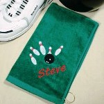 An Embroidered Green Bowling Towel is the perfect gift for the bowler who LOVES the game. Each towel includes a unique bowling design and can be personalized with any name. Our Personalized Bowling Towels are great for Grandpa, Dad, Uncle or Brother. They also make great gifts for your groomsmen to remember your special wedding day. 