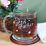 Share the wonderful memories of your godchild with this handsome Engraved Godfather Glass Mug. This Engraved Glass Mug is a great keepsake to give any God Father of your child on their special Christening day. Poem reads: I count my blessings when I think of you, walking beside me to help and guide me.