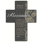 Celebrate a special religious landmark in the life of a loved one with this handsome grey and white personalized paisley cross. Especially suitable for a boy or young man. Printed on long-lasting composite material. Includes stand for more display options. Stand included. Cross measures 6 3/4" x 5 1/8" x 1/4". Stand measures 1 3/4" in diameter and stands 3/4" tall. Select prayer and personalize with a name of up to 20 characters, an event of up to 15 characters and date (MM-DD-YY format). Event/Date/Name is left justified.