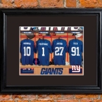 Who says you cant play with the big guys?! Our Officially Licensed NFL locker room photo puts you in the middle of the action and places your name with those from your favorite team. Framed and matted in black, this colorful photo features authentic jerseys and equipment as well as the official NFL logo for your team. A one-of-a-kind personalized tribute to your favorite fan, our locker room photo is the perfect Fathers Day present or groomsmen gift. Includes a custom black, beveled 23" x 19" wood frame and 3" mat with glass front, it matches any décor. Photo measures 13 3/4" x 11 3/4". Personalize your No. 1 jersey with up to 12 characters. (Jerseys subject to change) 