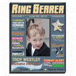 Hell feel like the star of the show when he sees his photo in the center of our charming Personalized Ring Bearer Magazine Frame! A terrific way to honor the littlest member of the wedding party, this frame resembles a real magazine cover, complete with "articles" and colorful decoration. Personalization includes ring bearers name and date of the event. Adorable! Frame measures 8"x 10" and holds a 4" x 6" picture. Personalized with ring bearers first and last name and date.