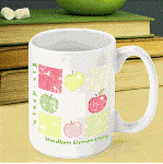 Ideal for an end-of-the-year gift for teachers, our sturdy white ceramic personalized teacher mugs provide that beloved teacher with a personalized container for their favorite hot drink. An attractive addition to any desk or ideal for use in the faculty lounge, these mugs feature a selection of 11 different designs, appropriate for a variety of subjects and grade levels. Its a gift that will warm her/his heart! Holds 15 ounces. Personalized with two lines of up to 20 characters per line.