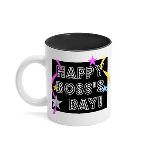 This festive mug is a great way to show a bit of appreciation towards an employer. The mug can be personalized with a message or appreciation from you. This white mug features a black interior, and is made of a hardcoated ceramic. The mug holds 11 ounces, and will make a handsome addition to any kitchen.