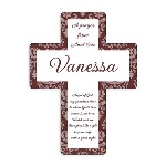 This personalized wall cross is a lovely way to honor a friend or family member of the Christian faith. These religious gifts can be personalized with the names of the recipient and gift giver, and feature a beautiful prayer in a clean script. Each religious gift measures 5 1/4" x 6.875" and is constructed of hardwood with a glossy finish. This lovely cross makes a perfect religious gift for any occasion, from confirmation to first communion to a housewarming.