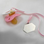 Sterling Hexagon Shaped Pacifier Clip attaches to diaper bag and holds pacifier at end of ribbon. Great gift for new baby. Pacifier not included.