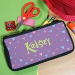 Give your child something to tote those writing tools around with this adorable All Hearts Personalized Pencil Case. A stylish way for girls to store their pencils and erasers in one safe place. Make it a great back to school gift for students of all ages.  