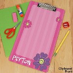 This adorable Flower Clipboard is perfect for your child to snap homework and activity papers onto when the family is on the go. They are also great as dry erase boards for doodling and entertainment as well. Personalized Clipboards make an excellent Back to School Gift your little girl is sure to enjoy. 