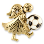 Whether a gift for your favorite soccer player, soccer mom, or soccer coach, our soccer gift angel pin is a fun way to show your support. Wear on a shirt, sport bag or back pack. Gift Box Gold and enamel with a crystal stone