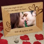 Let him or her know just how you feel with our personalized frame. The frame makes a keepsake gift idea for any romantic couple. Personalize with any one line custom message. This Personalized Frame measures 8 3/4"x 6 3/4" and holds a 3½"x5" or 4"x6" photo. Easel back allows for desk display. 