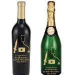 Celebrate a graduation from medical school or congratulate a retiring medical professional. Each etched wine or champagne bottle is exquisitely etched and engraved, then skillfully hand-painted, creating a stunning piece of artwork for you or your lucky recipient! Then each etched wine or champagne bottle is custom personalized with any message you choose. 