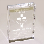 Treasure the day your son or daughter received the Holy Spirit and officially became an adult in the Catholic Church with this beautifully Engraved Confirmation Keepsake. Our exquisitely clear Personalized Confirmation Keepsake stands 4" x 6" with soft scalloped edges measuring 1" thick. Includes FREE Personalization! Personalize your Confirmation Keepsake with any name and date.