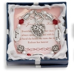 Expressively Yours bracelets are distributed through MOL Jewelry. Silver like message beads and glass beads make this a special gift idea. An etched heart charm hangs by the toggle. The gift comes beautifully boxed with a special poem card. 