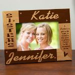 This Sisters Personalized Wooden Picture Frame makes a great gift to any sister. Our Personalized Picture Frame for Sisters can be personalized with up to 6 names. This sister frame measures 8 3/4" x 6 3/4" and holds a 3.5"x5" or 4" x 6" photo. Easel back allows for desk display or can be wall hung.