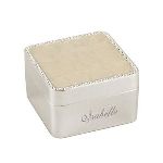 This beautiful silver keepsake box is the perfect place to store small treasured items. The box measures 2.75" X 2.75" X1.75", and features a creamy pearlescent swirl top, perfectly complimenting the silver finish. Personalization information: Personalize this gift with the recipients initials.