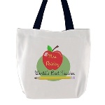 Your favorite teacher will feel truly appreciated with this charming white tote bag featuring a bright red apple that can be personalized to tell her she is the World’s Best Teacher. Made of a sturdy 100% polyester duck that features a tightly woven weave for lasting durability, this 16.5” x 16.5” bag also sports two black nylon straps for easy portability. 